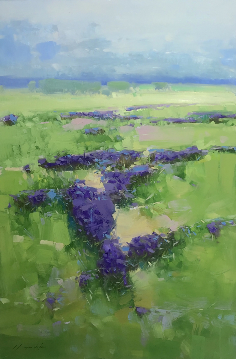 Lavenders Valley, Original oil Painting, Handmade artwork, One of a Kind         